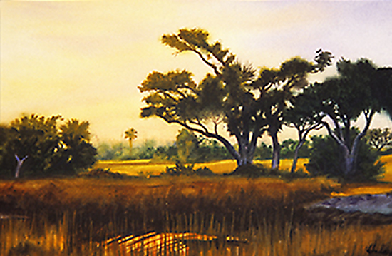 Watercolor painting of the South Carolina Lowcountry by John Hulsey